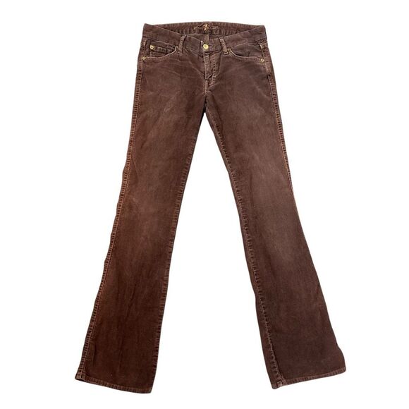 7 For All Mankind Pants Women 27 Brown Corduroy Stretch Slim Cords Bootcut Flare - Picture 1 of 16